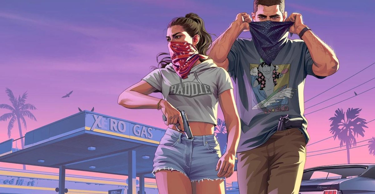 Official GTA 6 key art: protagonists Jason and Lucia on the streets of Vice City